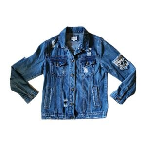 Wax Jeans Denim Jacket Small Womans Distressed Long
